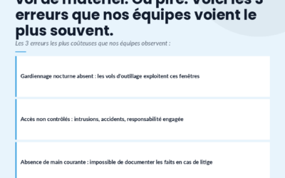 Un chantier mal sécurisé, c&rsquo;est un vol de matériel. Ou pire. Voici les 3 erreurs que nos équipes voient le plus souvent.